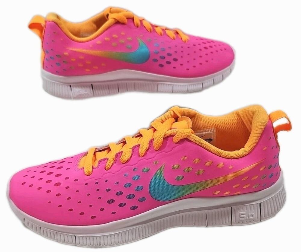 Nike ~Youth 7Y/Woman 8.5~ Pink/Orange Free Express Running Shoes ( 641866-600).